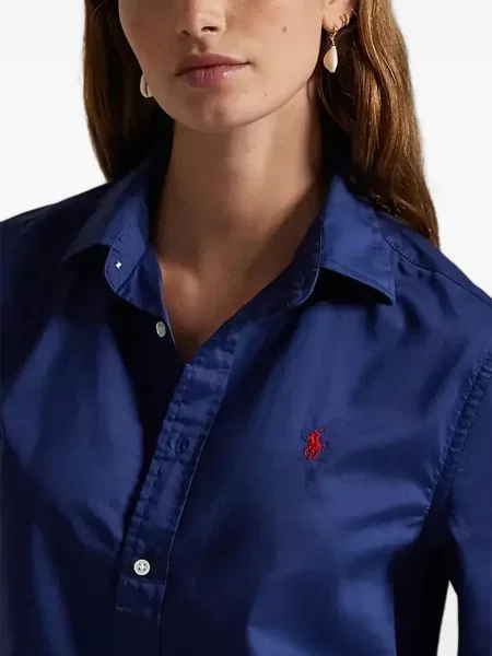 Дълго плетена карирана тениска Polo Ralph Lauren синьо