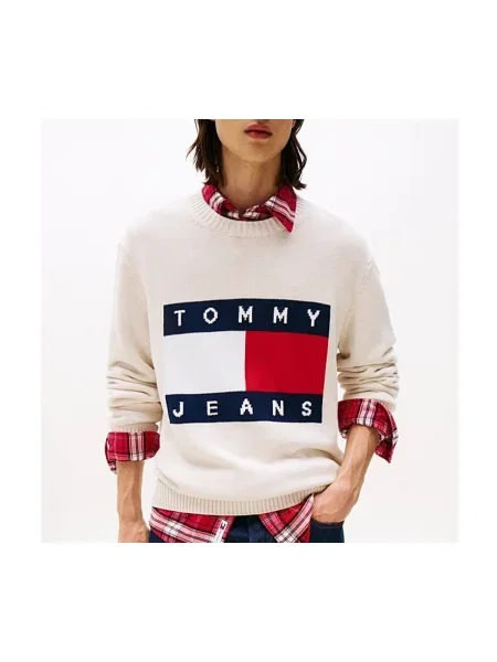 Pulover Tommy Jeans melange alb