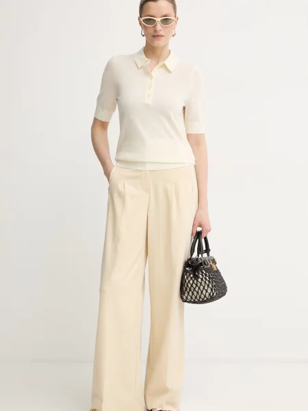 Tricou polo Boss de lână bej