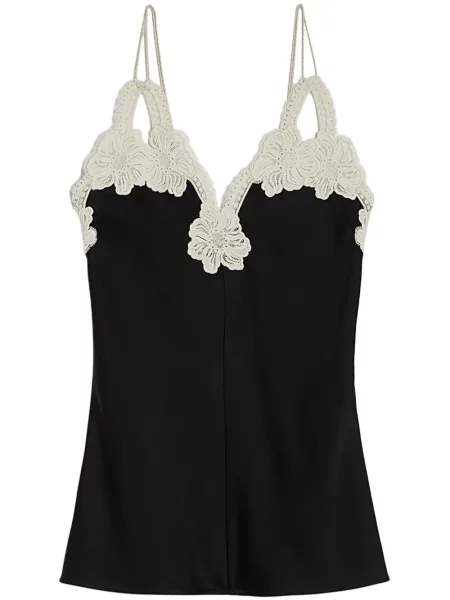 Top Jil Sander cu broderie cu model floral negru