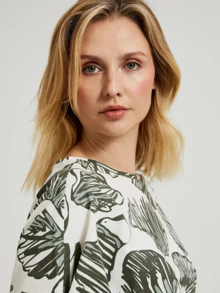 Tricou Moodo cu imagine cu imprimeu tropical alb