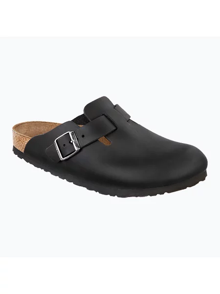 Birkenstock Klapki skórzane Boston SFB czarny