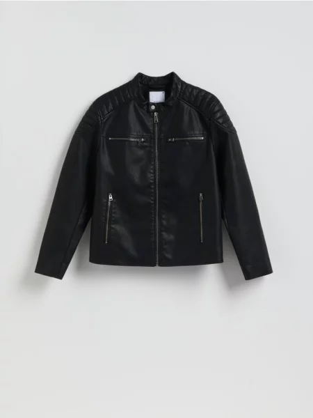 Reserved Jachetă biker din piele ecologică negru