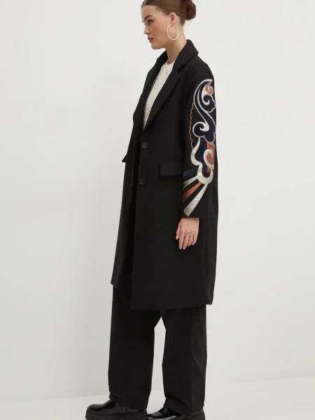 Desigual Palton CRACOVIA cu adaos de lână negru