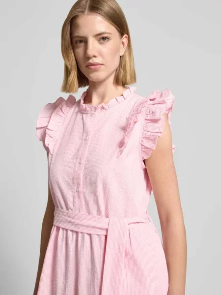 Sukienka koszulowa z falbanami i wiązanym paskiem model Harriet' Lollys Laundry różowa