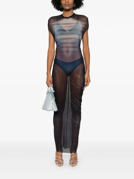 Rochie maxi Jean Paul Gaultier transparente de costum albastru