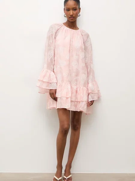 Answear.LAB babydoll šaty s lyocellem růžové