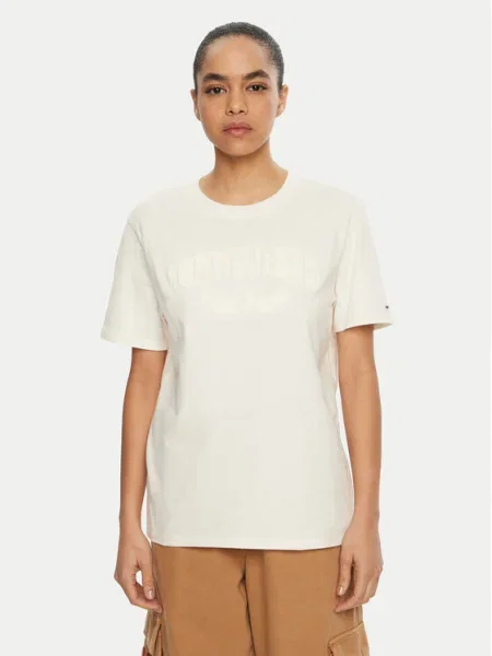 Тениска Tommy Jeans бежово