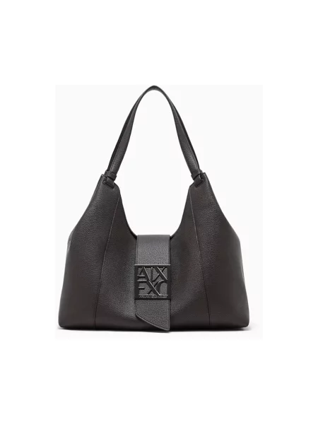 Shopperka Armani Exchange skórzana z logo brązowa