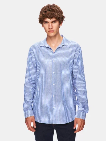 Сорочка повсякденна LTB Jeans льон/бавовна блакитний