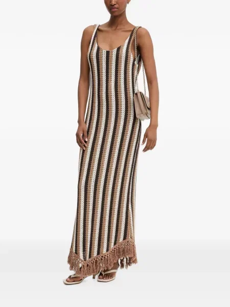 Rochie maxi Haveone cu franjuri cu dungi maro