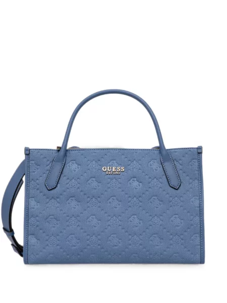 Geantă shopper Guess cu autograf albastru