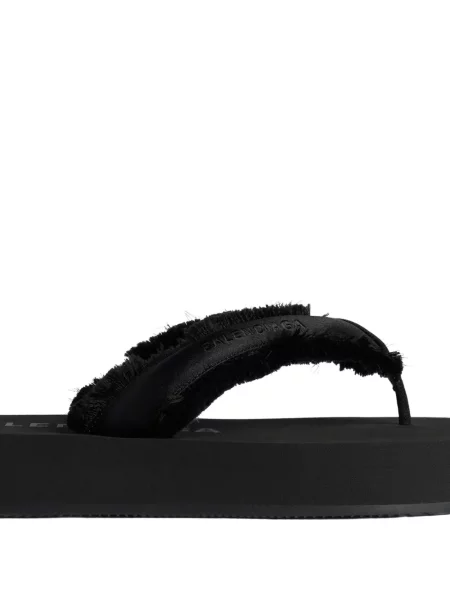 Șlapi Balenciaga cu franjuri fără toc negru