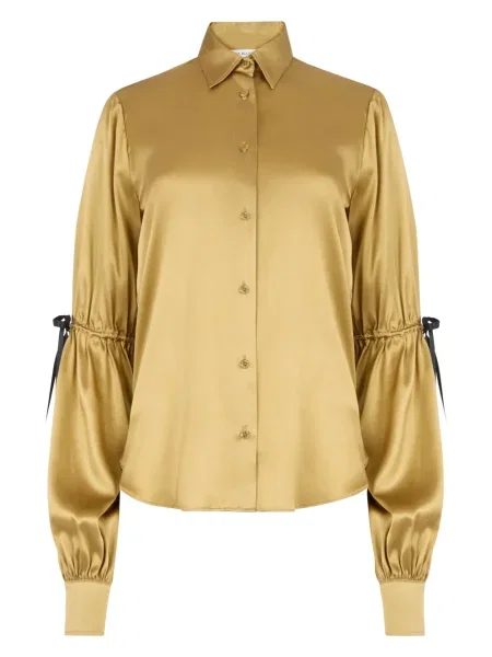 Cămașă Nina Ricci cu funde de mătase auriu