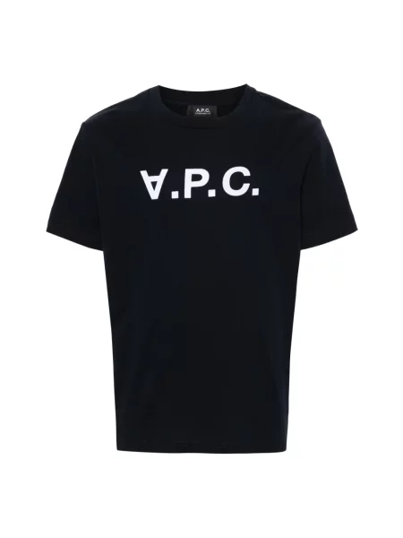 Koszulka A.p.c. z dżerseju z dekoltem w kształcie litery U niebieska