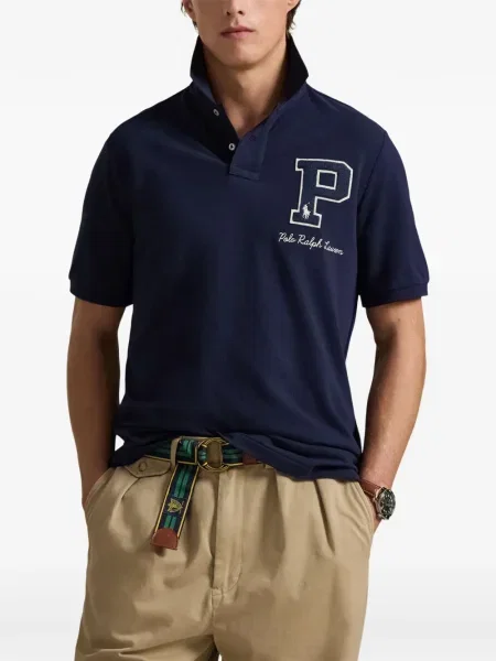 Matlasat tricou polo Polo Ralph Lauren cu decolteu rotund cu autograf roșu