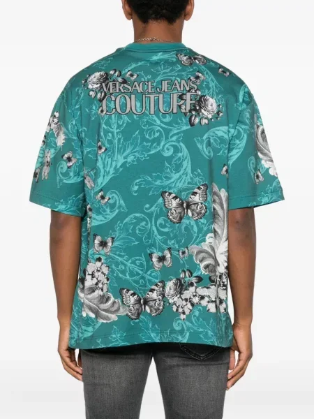 Тениска Versace Jeans Couture на цветя с принт синьо