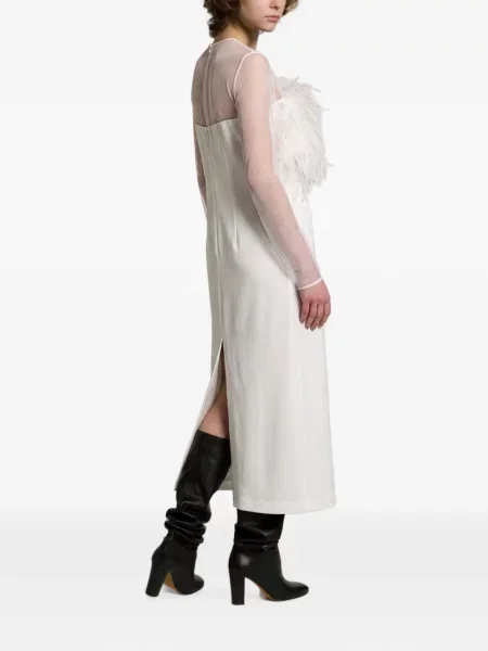 Rochie midi Alberta Ferretti cu pene alb