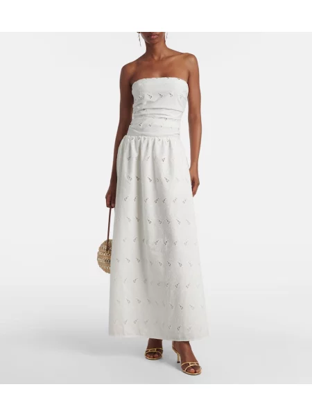 Rochie maxi Faithfull cu broderie drapată de costum alb