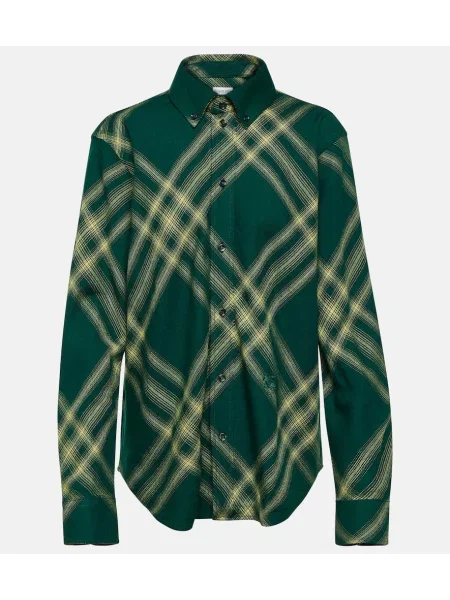 Cămașă Burberry de lână în carouri verde