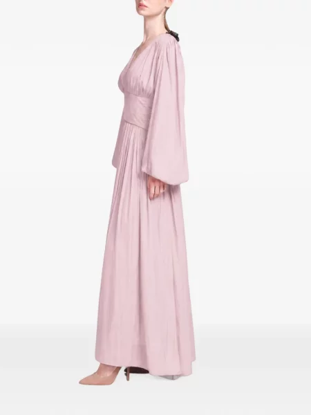 Rochie maxi Baruni cu model floral cu volane roz