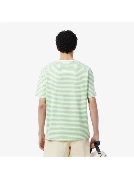 Lacoste T-Shirt Z Okrągłym Dekoltem W Paski Classic Fit Jasnozielony zielony