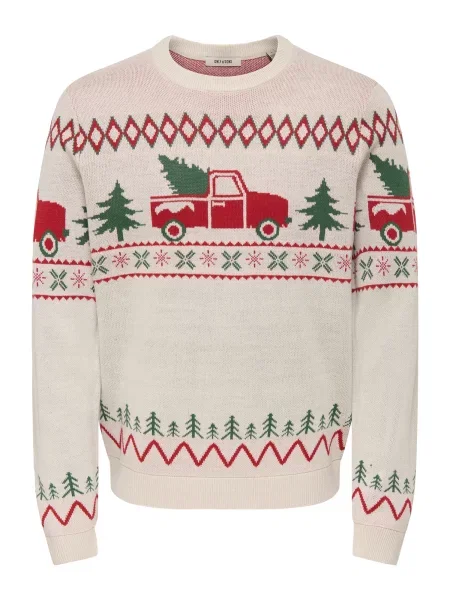 Only & Sons Pulover ONSX-MAS 1 grej / verde roșu
