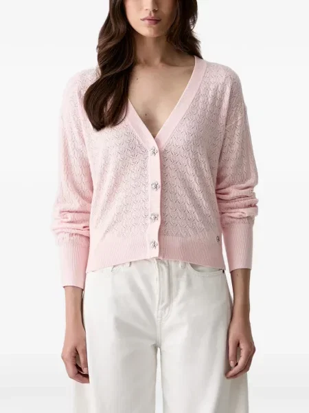 Cardigan Guess cu model floral tricotate roz