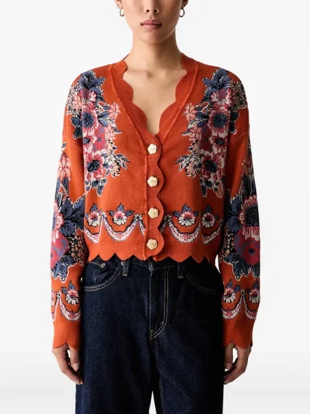 Cardigan Farm Rio cu model floral portocaliu