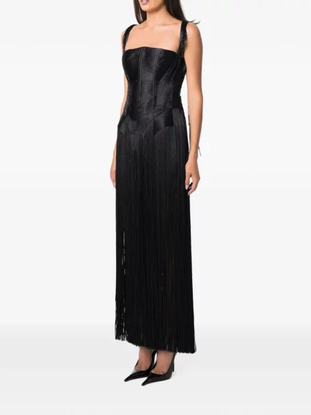 Rochie maxi Norina St cu franjuri negru