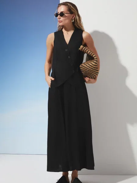 Спідниця максі Seventeen льон/віскоза чорний