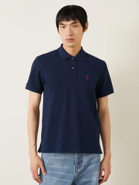 Ami Paris Koszulka Polo Z Piki Regular Fit blau granatowe