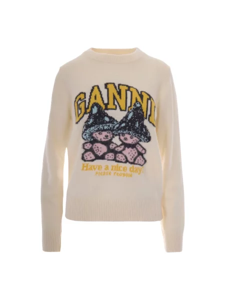 Sweter Ganni wełniany biały