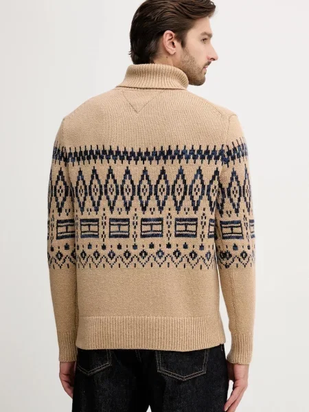 Svetr s příměsí vlny Tommy Hilfiger s golfem hnědá