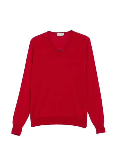 Sweter John Smedley z dekoltem w serek czerwony