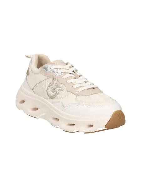 Sneakersy Pinko skórzane z logo beżowe