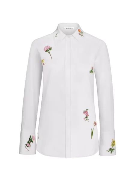Bluză Oscar De La Renta cu model floral cu mărgele alb