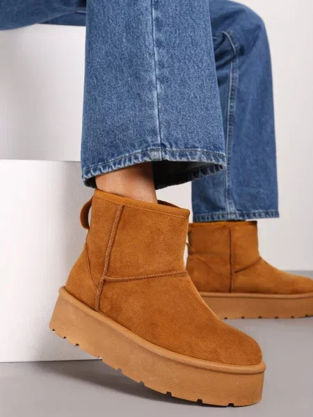 Ghete de zăpadă Slip-on pe platformă netedă Irindara maro