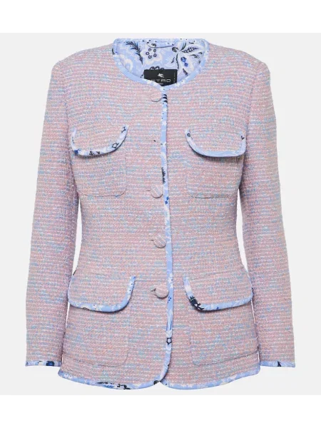 Geacă Etro de lână în carouri albastru