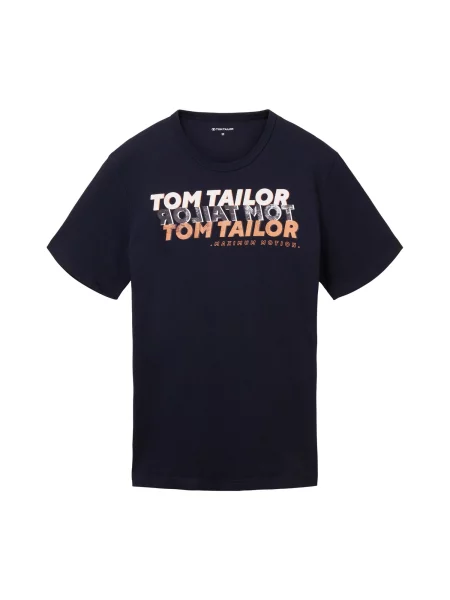 TOM TAILOR Tricou albastru marin / albastru noapte / portocaliu caisă alb