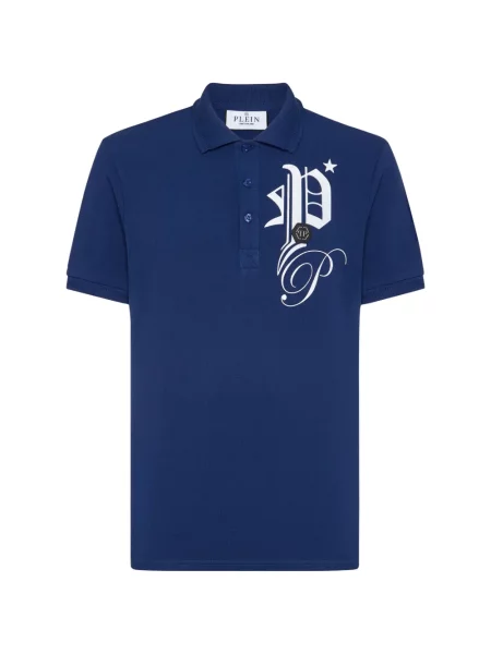 Tricou polo Philipp Plein cu autograf albastru