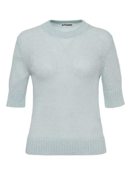 Top Jil Sander tricotate cu decolteu rotund scurt albastru