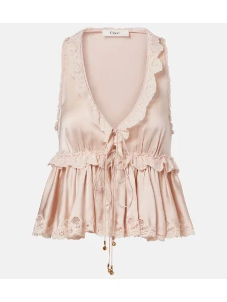 Top Chloé din satin roz