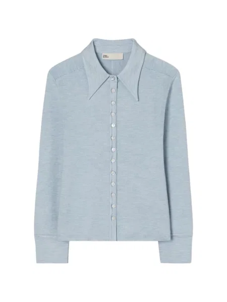 Jedwabna koszulka polo Tory Burch niebieska