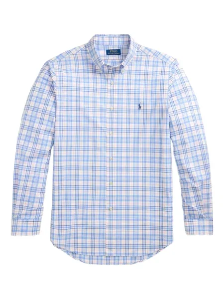 Tricou Polo Ralph Lauren din piele cu broderie în carouri maro