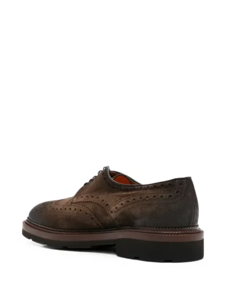 Brogues Santoni cu șireturi din piele de căprioară maro