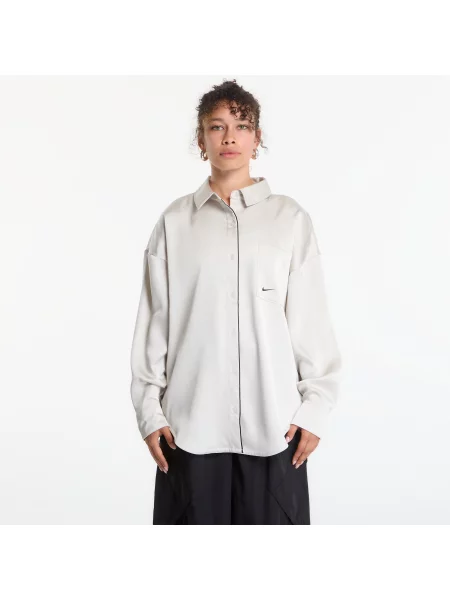 Cămașă Nike Sportswear Oversized Satin Long-Sleeve Top Light Bone/ Black S negru