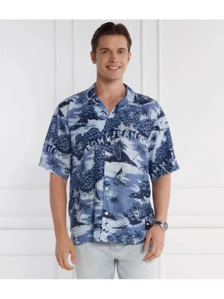 Tommy Jeans Ing HAWAIIAN CAMP | Relaxed fit len hozzáadásával kék