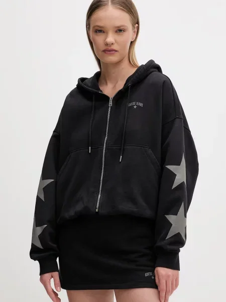 Guess Jeans hanorac cu și glugă pentru femei din negru