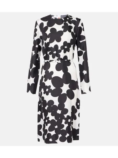 Jedwabna sukienka midi Marni z nadrukiem do kolan czarna